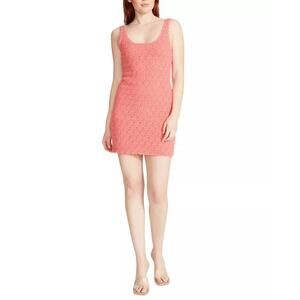 Steve Madden Malia Crochet Tank Bodycon Dress Mini Spring Rose Pink Coral Large